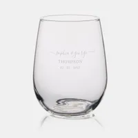 Elegant Bride Groom Name Wedding Stemless Wine Glass