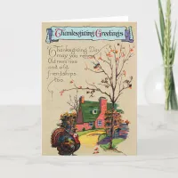 Vintage Turkey Thanksgiving Greetings Holiday Card