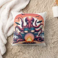 Octopus Drumming by the Beach at Sunset Throw Pillow