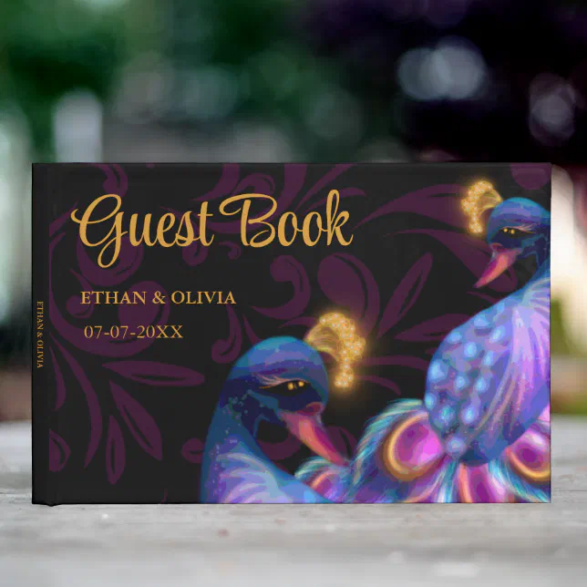 Peacock Jewel Tones Wedding Floral Moody purple Guest Book