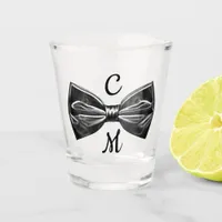 Black Faux Bow Tie Monogram Shot Glass