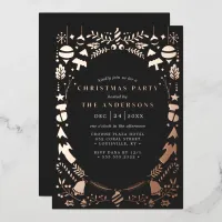 Festive Modern Rose Gold Black Christmas Party Foil Invitation