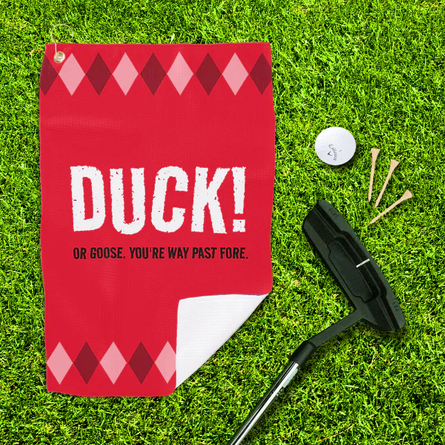 Funny Red Argyle Duck! Golf Towel