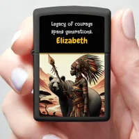 Warrior woman with bear at dawn zippo lighter