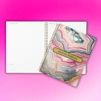 Modern Blue Gold Pink Agate Geode Monogram |  Planner