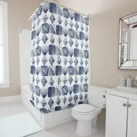 Bold Caribbean Tribal Mudcloth: White, Navy Blue Shower Curtain