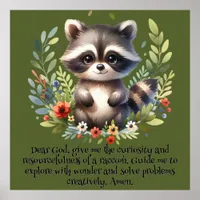 Raccoon Woodland Kids Christian Prayer on Green | Poster