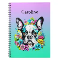 Boston Terrier surrounded by Flowers Personalized Notebook