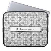 Black and White Geometric Squares Pattern Laptop Sleeve