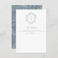 Dusty Blue Floral Crest Monogram Wedding Enclosure Card