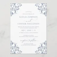 Elegant Wedding Vintage Dusty Blue Calligraphy Invitation