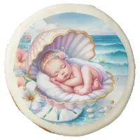 Coastal Seaside Girl's Baby Shower Ocean Themed  Sugar Cookie