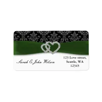 diamante damask green wedding label