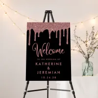 Black Rose Gold Dripping Glitter Wedding Welcome Foam Board