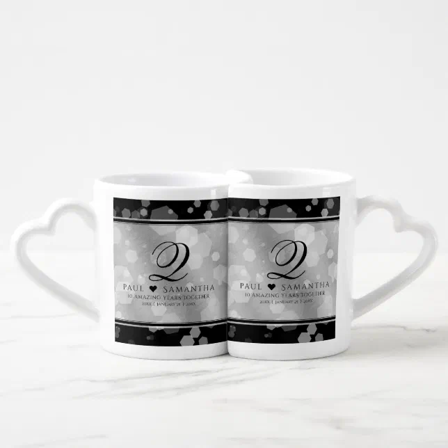 Elegant 10th Tin Wedding Anniversary Celebration Coffee Mug Set