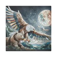 Mosaic Ai Art | Brown Bear and an Eagle Full Moon