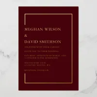 Simple Minimalist Burgundy Modern Wedding   Foil Invitation