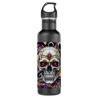 Purple and Black Sugar Skull Halloween  Stainless Steel Water Bottle