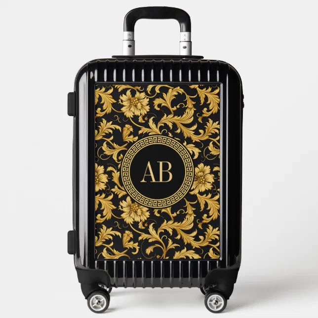 Monogram Black Gold Classy Elegant Pattern Luggage