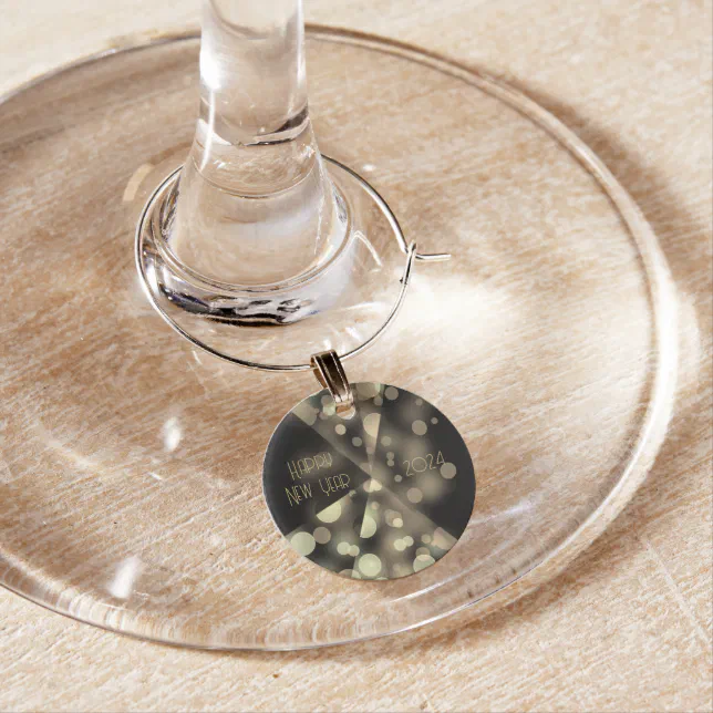 2024 new year with golden bubbles wine charm