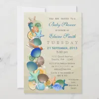 sandy ocean theme Blue Baby shower Invites