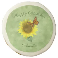 Pretty Yellow Sunflower and Orange Butterfly Sugar Cookie