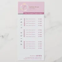 Modern Simple Holographic Monogram Pink Price List Menu