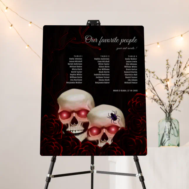 Scary red floral dark moody gothic skull halloween foam board