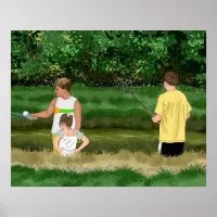 Kids Fishing at the Local Pond Poster