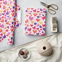 Colorful Watercolor Hearts Pattern Wrapping Paper