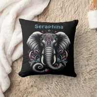 Floral ornate elephant design throw pillow