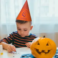 Halloween Orange And Purple Striped Name Birthday Party Hat