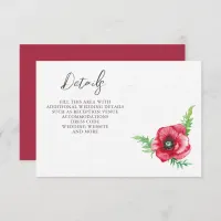 Rustic Elegant Watercolor Script Red Poppy Wedding Enclosure Card