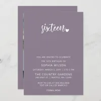 Purple Simple Script Sweet 16 Birthday Photo Invitation