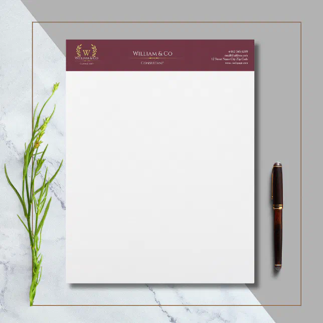 ... Burgundy Gold Monogram Letterhead