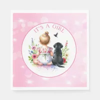 A Baby Girl and her Puppy | It's a Girl Napkins