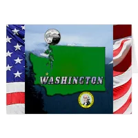 Washington State Map Faux Quarter, Seal, Mountains