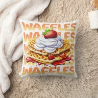Stack of Waffles Covered in Strawberries Throw Pillow