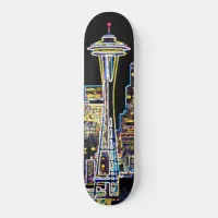 Dark be the Night - Luminous Seattle Skyline Skateboard