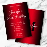 Elegant Black and Red Ombre 60th Birthday Invitation