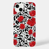 Pretty Floral Pattern in Red, Black and White Case-Mate iPhone 14 Plus Case