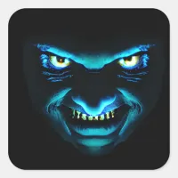 Scary Monster Face Glowing Blue                Square Sticker