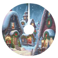 Charming snowy Christmas village  Brushed Polyester Tree Skirt