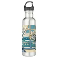 Pretty Ocean View and Vase of Flowers  Stainless Steel Water Bottle