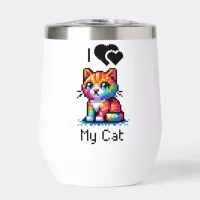 I Love My Cat | Pixel Art Personalized Thermal Wine Tumbler