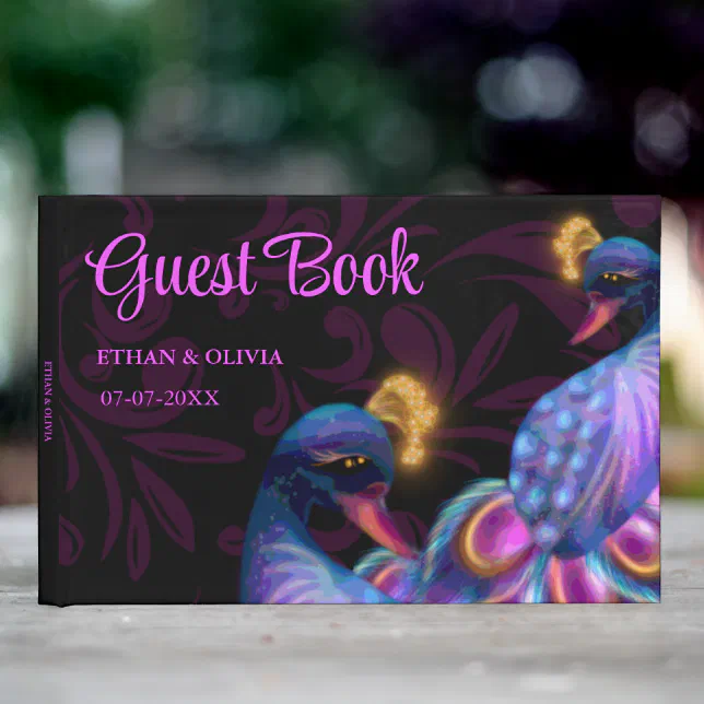 Peacock Jewel Tones Wedding Floral Moody purple Guest Book