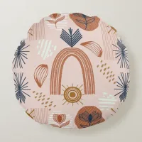 Terracotta Sunrise: Boho Harmony, Blush Pink Round Pillow