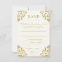 Wedding RSVP PostCard - Nadine (Gold) on Ecru