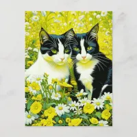 Adorable Cats sitting in a field of Daisies  Postcard