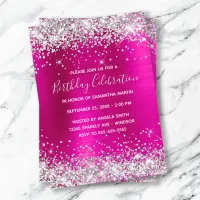 Silver Glitter Hot Pink Foil Birthday Celebration Invitation